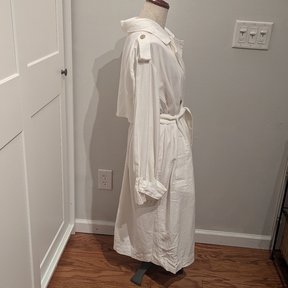 NWOT Women's Linen Blend White Trench Coat Size XXL Lightweight - Picture 5 of 10